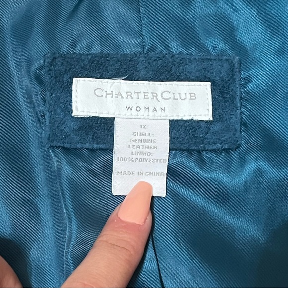 CHARTER CLUB WOMANS TEAL LEATHER JACKET - Picture 3 of 9